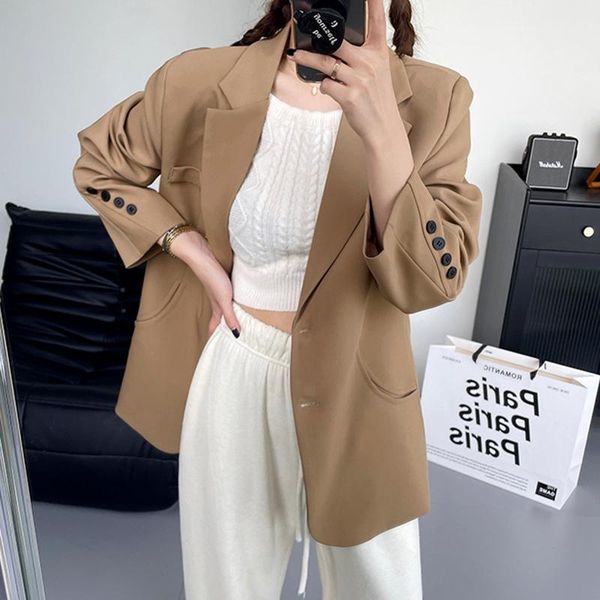 

women's suits & blazers [ewq] korea chic temperament khaki blazer autumn 2021 notched loose single breasted split long sleeve suit jack, White;black