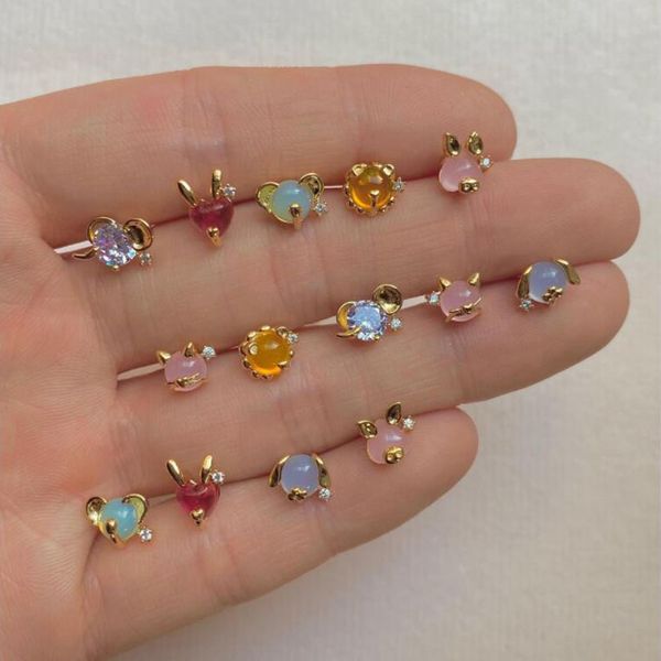 

100% 925 sterling silver minimal delicate dainty girl jewelry paved colorful cz tiny cute lovely animal farm stud set earrings, Golden