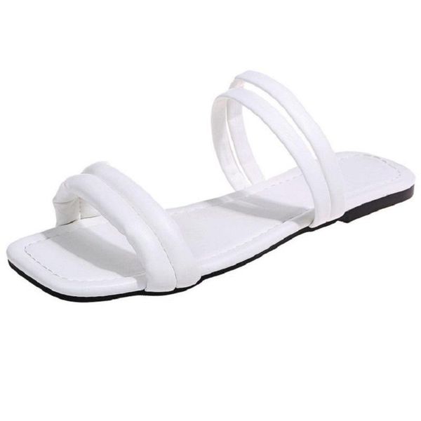 

sandals women's summer fashion 2021 pure color square toe slippers outdoor flat heel beach, Black