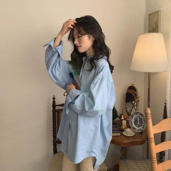 

blouse women shirt korean version of loose mid-length blue ladies bl048 women's blouses & shirts, White