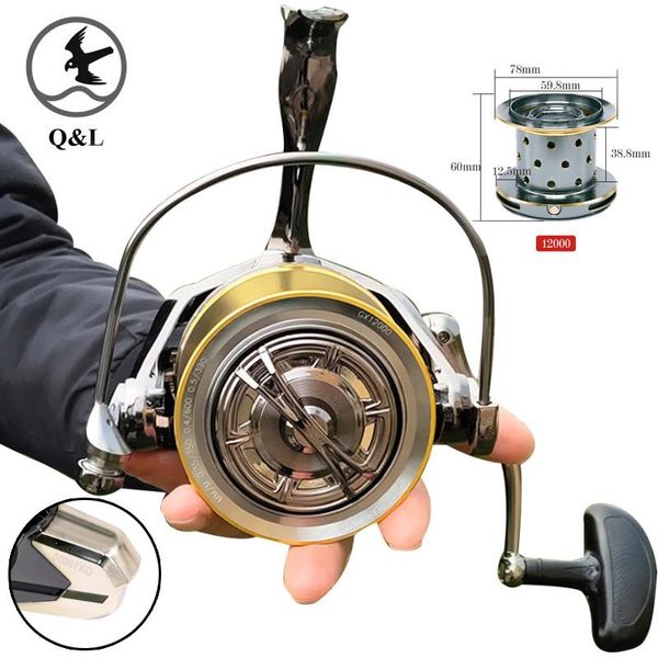 

baitcasting reels q&l 8000-12000 all metal salt water surf spinning fishing reel trolling reelone way bearing balls max drag carp