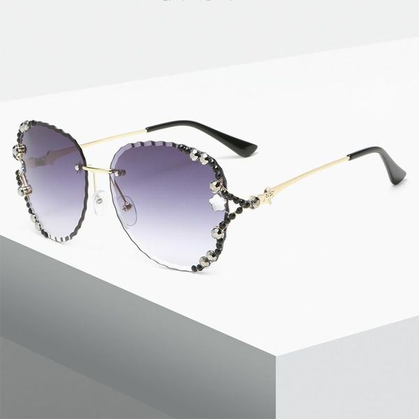 

sunglasses fashion luxury rhinestone diamond for women classic retro beach travel rimless metal uv400 sun glasses eyeglasses, White;black