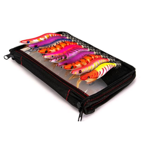 

fishing hooks 10pcs with shrimp bag 3d hook luminous squid jig wood lure cuttlefish jigs lures