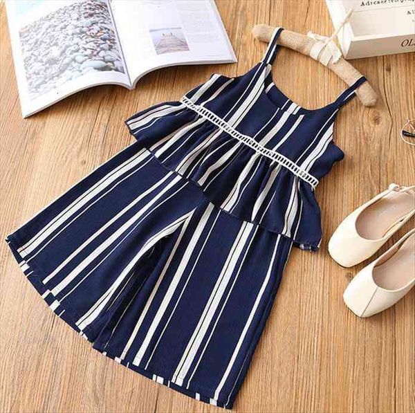 

girls sets chiffon clothes kids fashion striped pants two piece set children summer suit 2 8y sleeveless outfits, White
