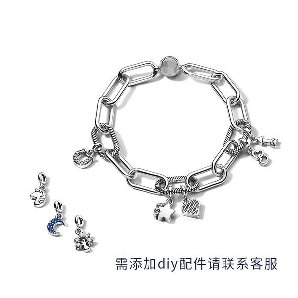

design jewelry panjia me link bracelet 925 silver link interweaved bracelet ring to fold and wear diy accessories, Black