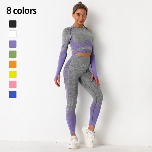 

yoga outfit seamless women set workout sportswear gym workou clothing fitness long sleeve crop high waist leggings sports suits