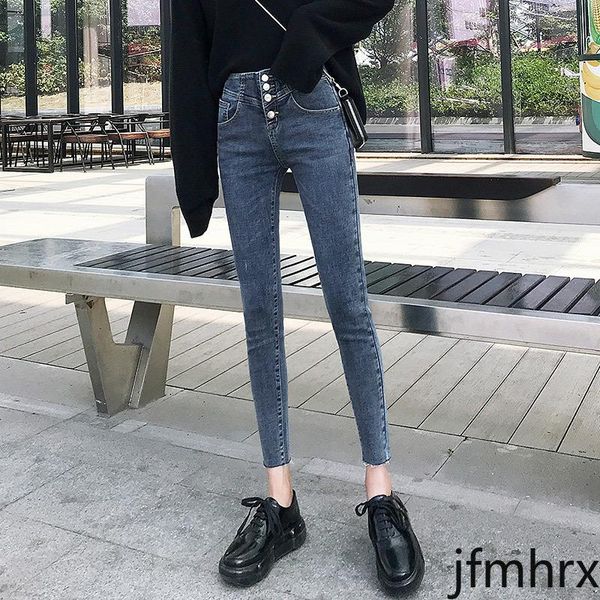 

women's jeans 2021 nine-point women spring autumn slim pencil pants tight elastic korean tide jfmhrx woman, Blue