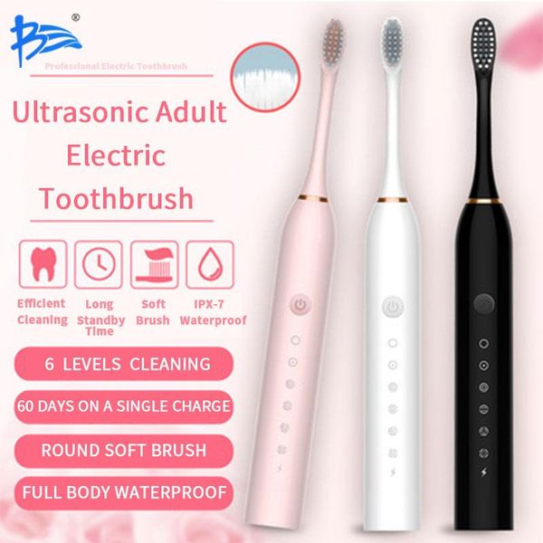 

smart electric toothbrush jtkj ultrasonic 6-speed mode super waterproof usb charging with 3 brush head gift