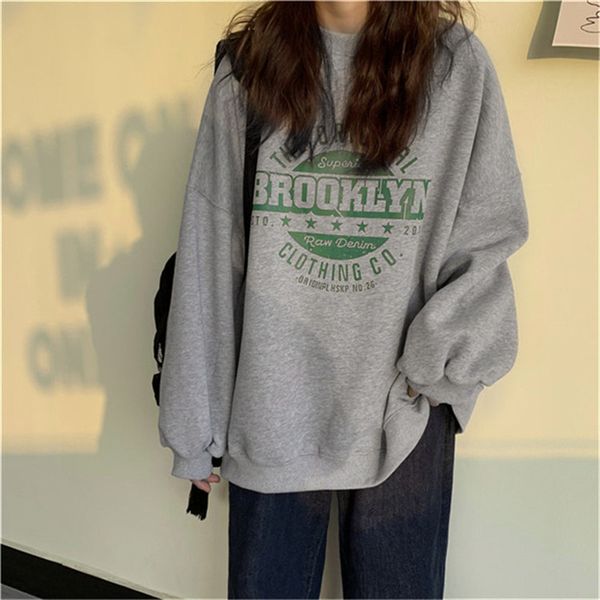 

ladies loose sweatshirt oversized letter print hoodie fall/winter pullover sweater student casual outerwear 003, Black
