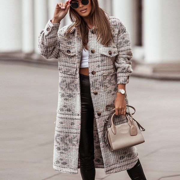 

lapel long sleeve loose vintage fit jacket winter women casual lady pocket big size coat basic thick overcoat clothing, Black