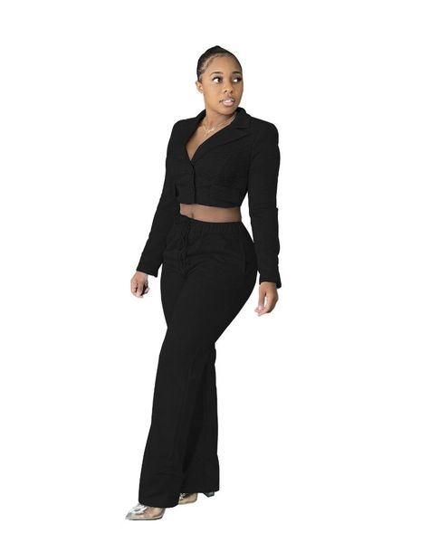 

women's two piece pants early spring fashion long sleeve lapel single breasted solid color suit slim fit trousers, White