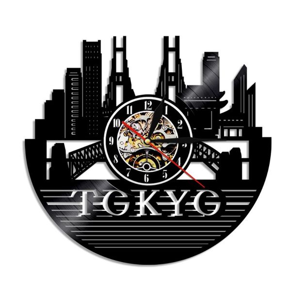 

tokyo skyline record wall clock japanese home decor cityscape modern design watch laser etched night light clocks
