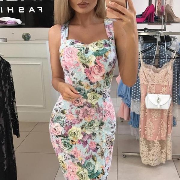 

casual dresses 2021 summer slim slimming print -length dress om8912, Black;gray