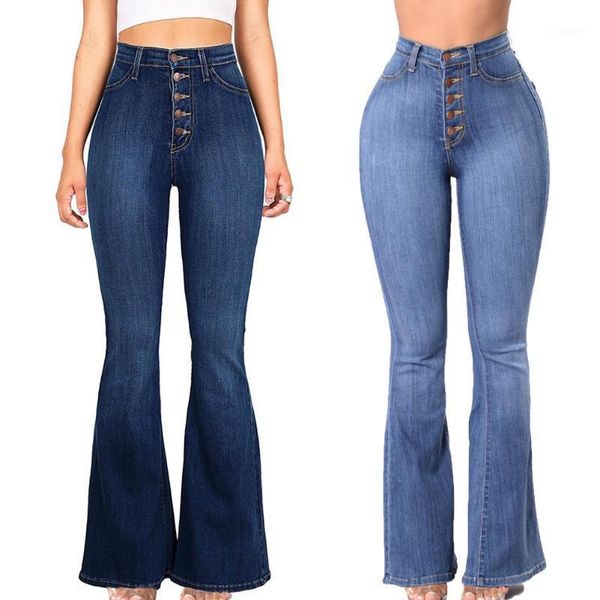 

women's jeans fashion womens vintage high waist flared bottom wide leg trendy light denim pants trousers, Blue