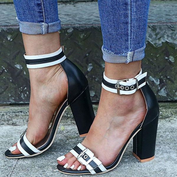 

sandals 2021 women retro pu metal summer high heels black shoes casual fashion