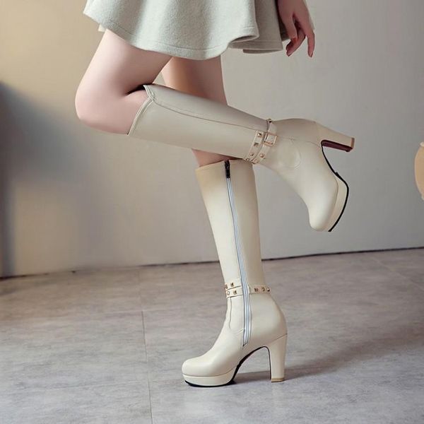 

boots big size 9 10 11 12 women woman winter shoes botas liu ding belt buckle side zipper, Black