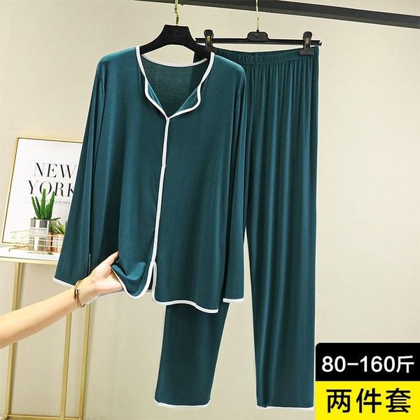 

women's sleepwear modal long-sleeved homewear suit spring and autumn oversized loose-fitting t-shirt slimming thin pajamas casual pants, Black;red