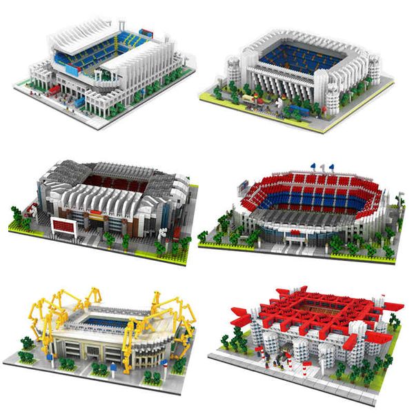 Arquitetura Bloco Old Trafford Campo de futebol Toy Nou Camp Stadium Edifício Milano Micro Blocos Tijolos Educativos Presentes para Crianças X0522