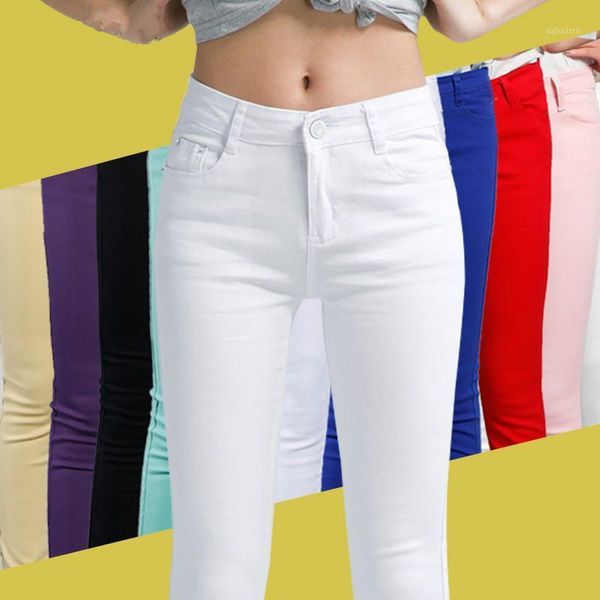 

women's jeans denim skinny white stretch candy color cotton pencil pants ladies trousers, Blue