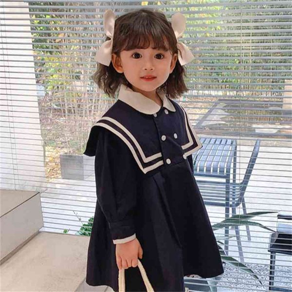 Frühling Ankunft Mädchen Langarm Navy Stil Kleid Kinder Koreanische Design Kleider 210528