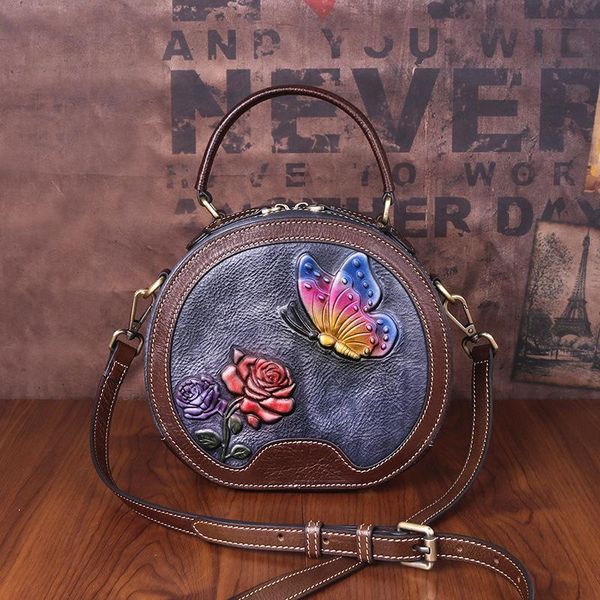 

evening bags johnature genuine leather women small circular bag 2021 vintage handmade embossing nature cowhide handbag shoulder
