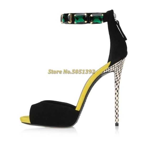 

sandals crystal thin high heel peep toe dress women shoes mixed color patchwork back zipper summer ladies, Black