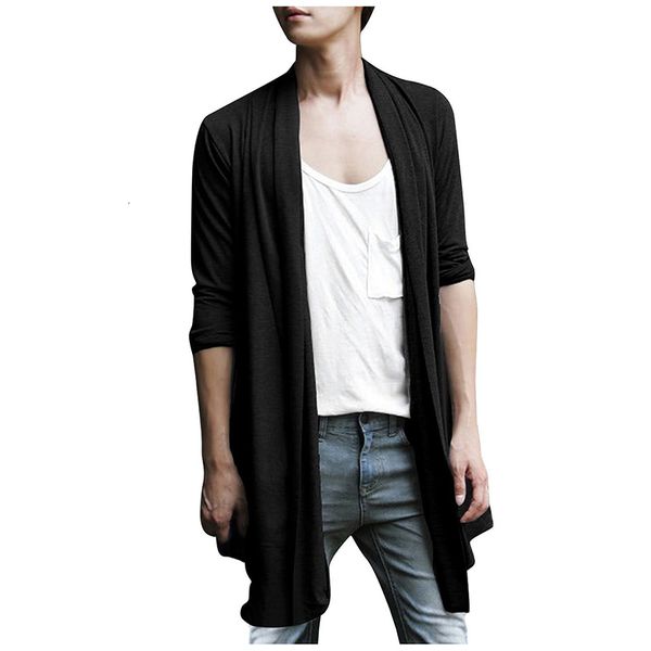 

men's trench coats men shawl collar hem long cardigan cloak korea thin open stitch slim coat clothing s-xxl black gray x5pe, Tan;black