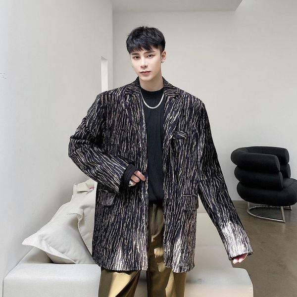 

male vintage suit jacket outerwear stage clothing men pleated leopard print velvet retro loose casual blazers coat men's suits &, White;black