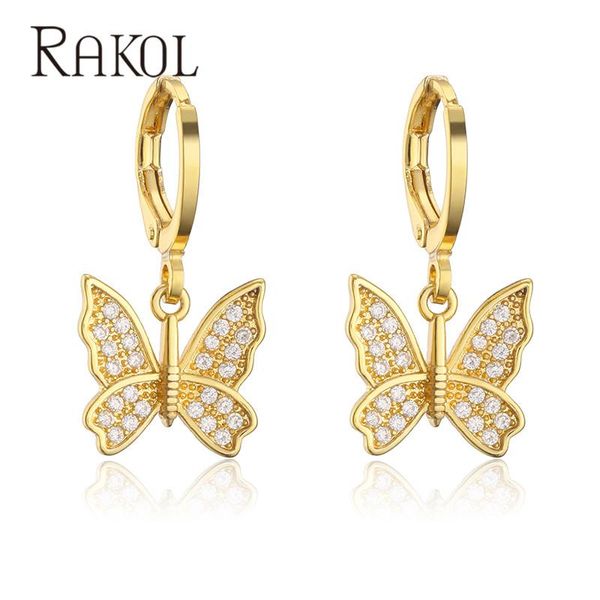 

hoop & huggie rakol cute tiny cz zirconia butterfly gold color earrings korean crystal charm earring for women fashion party jewellery, Golden;silver