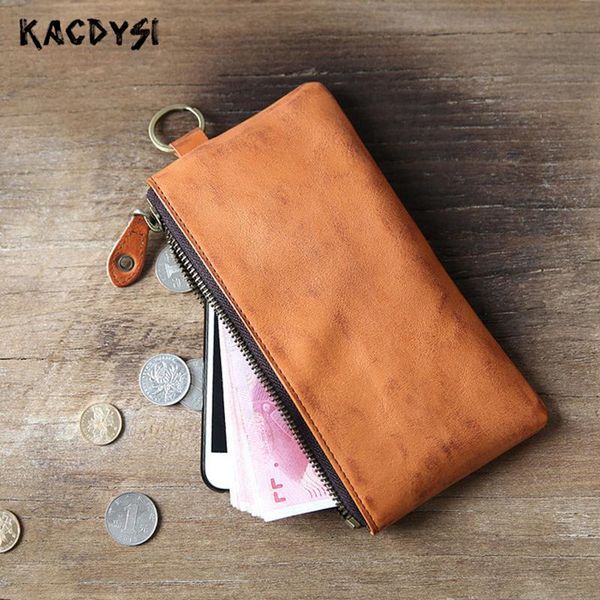 

wallets real vegetable tanned leather retro men long zipper wallet women slim day clutches man purse id holder cellphone bag, Red;black