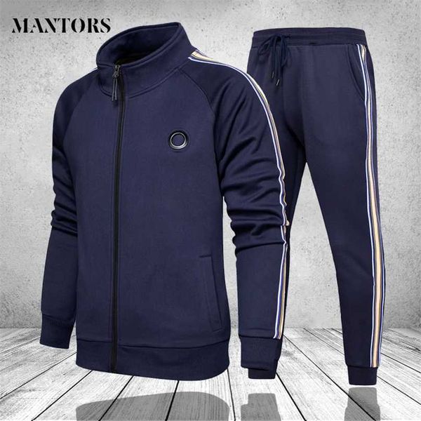 

brand men tracksuit 2 pieces 's spring jacket casual zipper jackets sportswear+pants sweatshirt sports suit sets clothing 211106, Gray