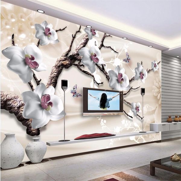 

papel de parede Custom wallpaper 3D mural luxury jewelry flowers TV backdrop papel de parede wallpaper, Pink