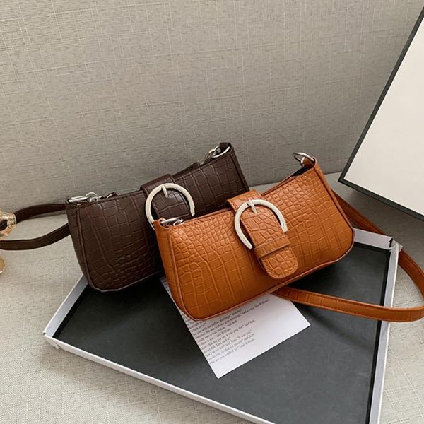 

women's fashion flap women alligator pattern pure color pu leather underarm bag casual ladies handbag for travel cross body