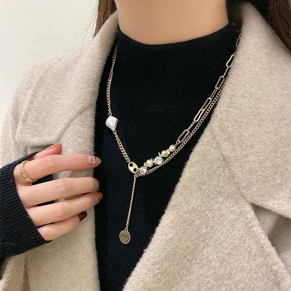 

chains irregular zhenzhuyuan design feeling pendant han guodong door web celebrity fashion necklace sweater chain, Silver