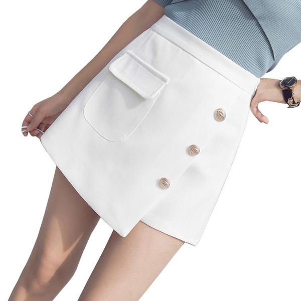

women's shorts 2021 spring summer for women high waist irregular slim with pocket buttons formal skirts, White;black