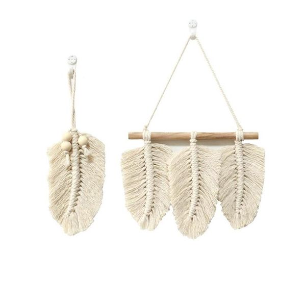 

2pcs bohemian nordic style cotton hand-woven chic lace leaves decorative ornaments home decorations macrame boho decor tapestries