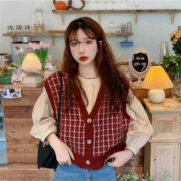 

sweater vest women vintage burgundy plaid soft casual korean trendy ladies sleeveless knitwear chic daily preppy female sweaters, Black;white