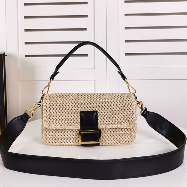 

crossbody bag women handbag purse handcraft straw woven baguette bag wide strap shoulder bag fashion flap messenger bags tote