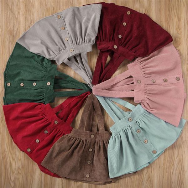 

skirts toddler corduroy suspender skirt infant kids baby girl ruffle button solid summer fall bowknot sundress clothes, Blue