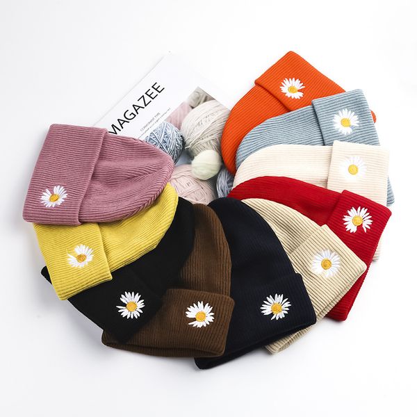 

daisy borduurwerk winter hoeden voor vrouwen mannen mutsen gebreide effen koele hoed meisjes herfst vrouwelijke beanie warm motorkap, Blue;gray
