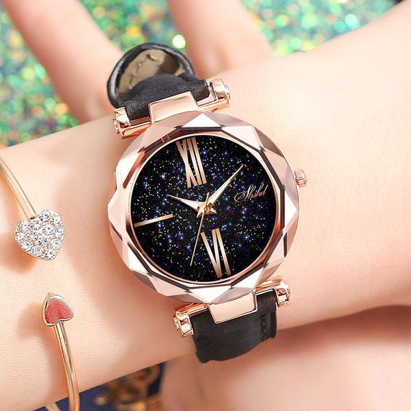 

wristwatches 2021 sell luxury starry sky watches for women fashion rose gold watch analog quartz ladies leather clock, Slivery;brown