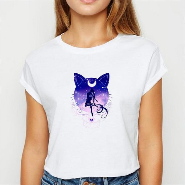 

pretty soldier sailor moon womens t shirt girls loose spring summer harajuku easy matching short sleeve round collar, White