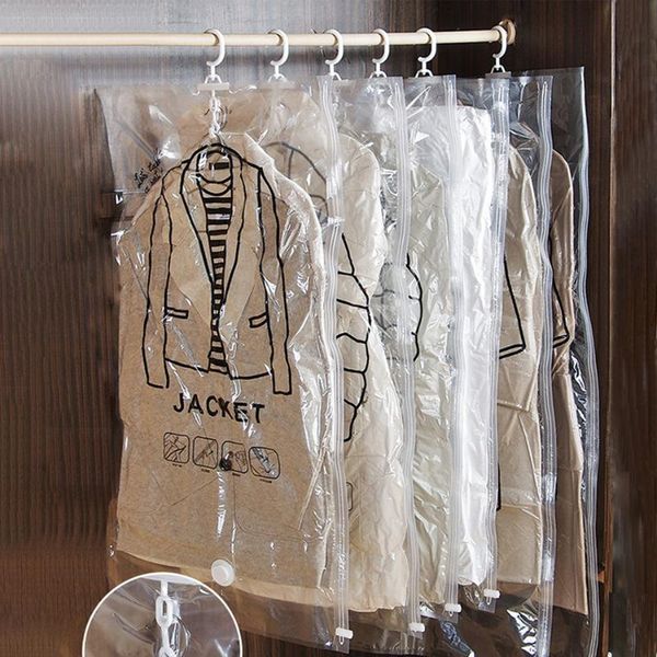 

storage bags vacuum clothes compression wardrobe transparent seal hanging reusable pouch sealed closet organizer