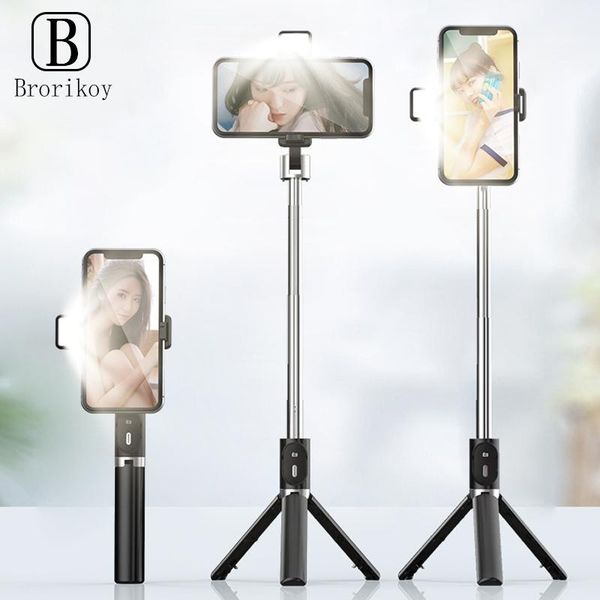 

4in1 bluetooth wireless selfie stick mini tripod with led light for android ios mobile phone button shutter camera stand holder monopods
