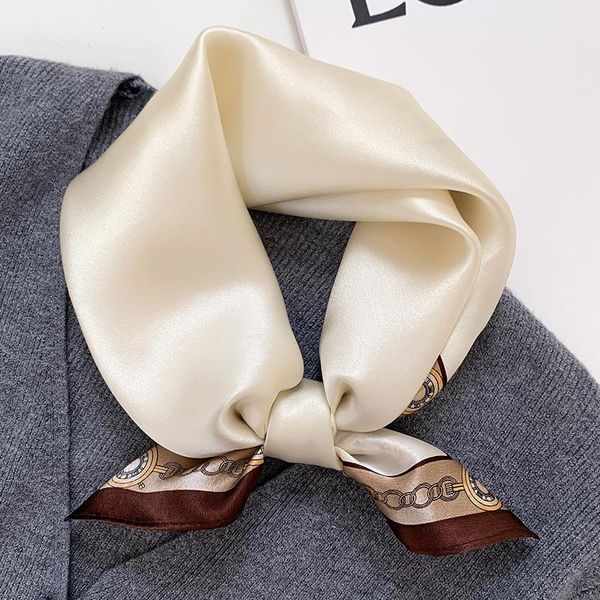 

scarves 2021 spring 100% silk luxury small square scarf female solid color 53cm decoration headband, Blue;gray