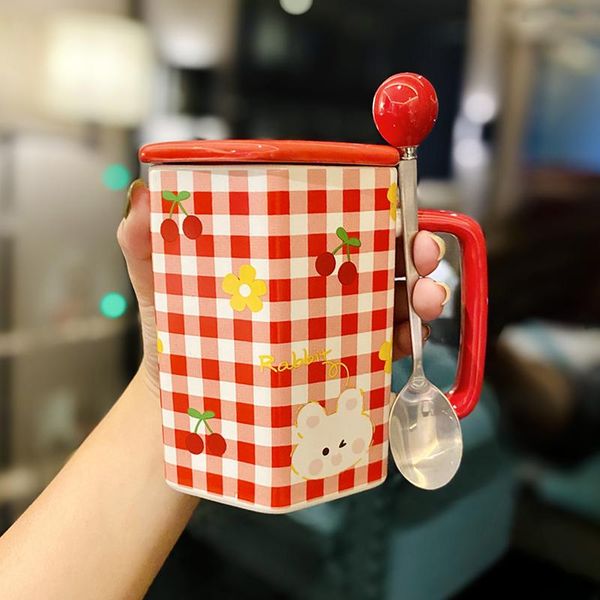 

mugs sweet cute ceramic water bottle with straw for girls ins lovely creative home office milk tea coffee cup