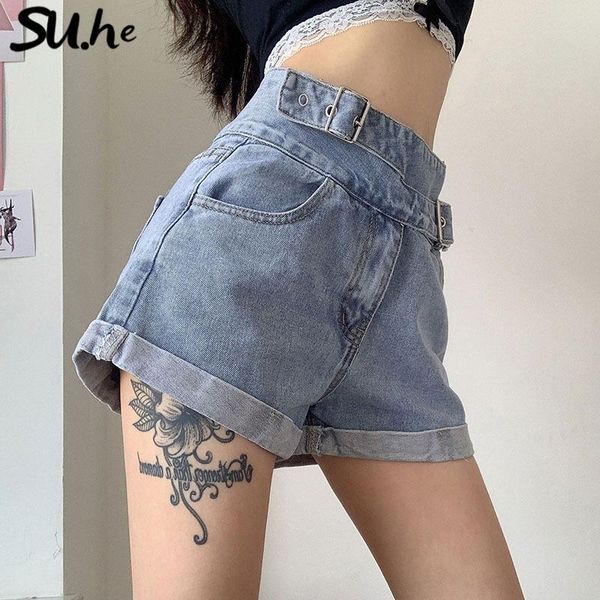 

su.he woman shorts jeans women's, Blue