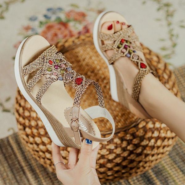

slippers sandals women's roman 2021 summer fashion ins thick bottom muffin shoes mom woman flip flops, Black