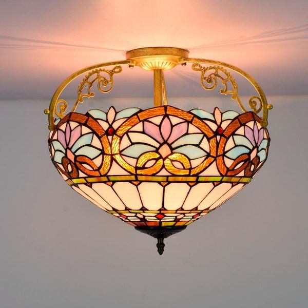 

ceiling lights 40cm european-style retro blue loving heart multi-color glass restaurant bedroom corridor bathroom lamp
