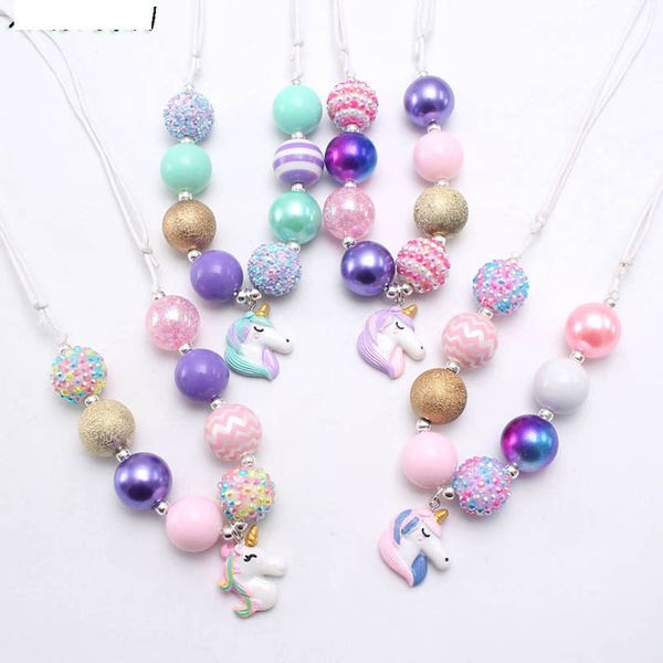 

girls necklaces pendants jewelry childrens accessories resin unicorn children's rope beaded b7999, Red;brown